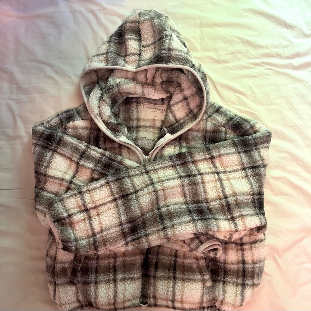 Plaid Sherpa Cropped Aeropostale Half Zip